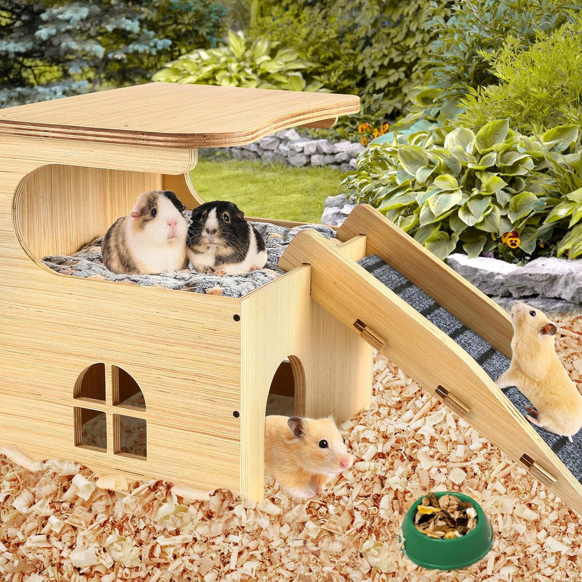 Upgraded Thickened Board Wooden Guinea Pig Castle Hideout - Spacious & Long-Lasting Small Pet
