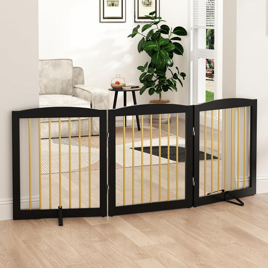 Freestanding Pet Gate for Dogs, Foldable Wooden Dog Gate for House, Indoor Dog Gate for Doorways
