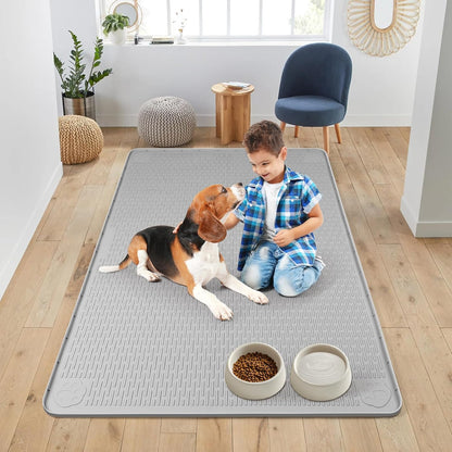 Dog Food Mat, Extra Large 50" x 35" Silicone Pet Feeding Mat with Raised Edge Pet Placemat for