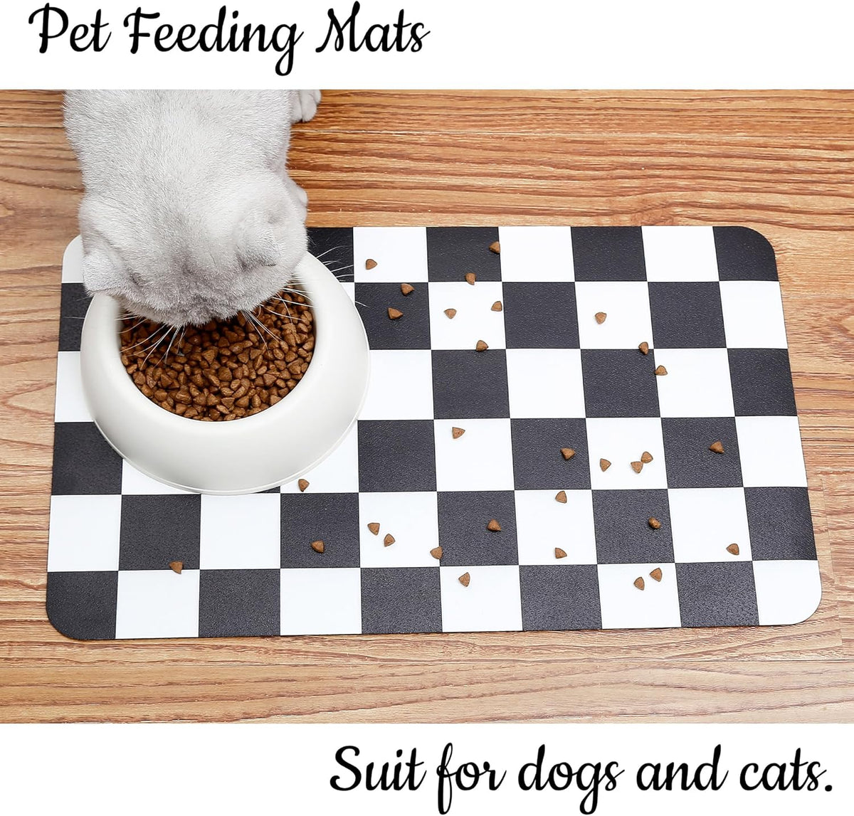 Ralxion Checkered Dog Feeding Mat, Absorbent Mats for Dog Food and Water Bowl, Dispenser, Modern