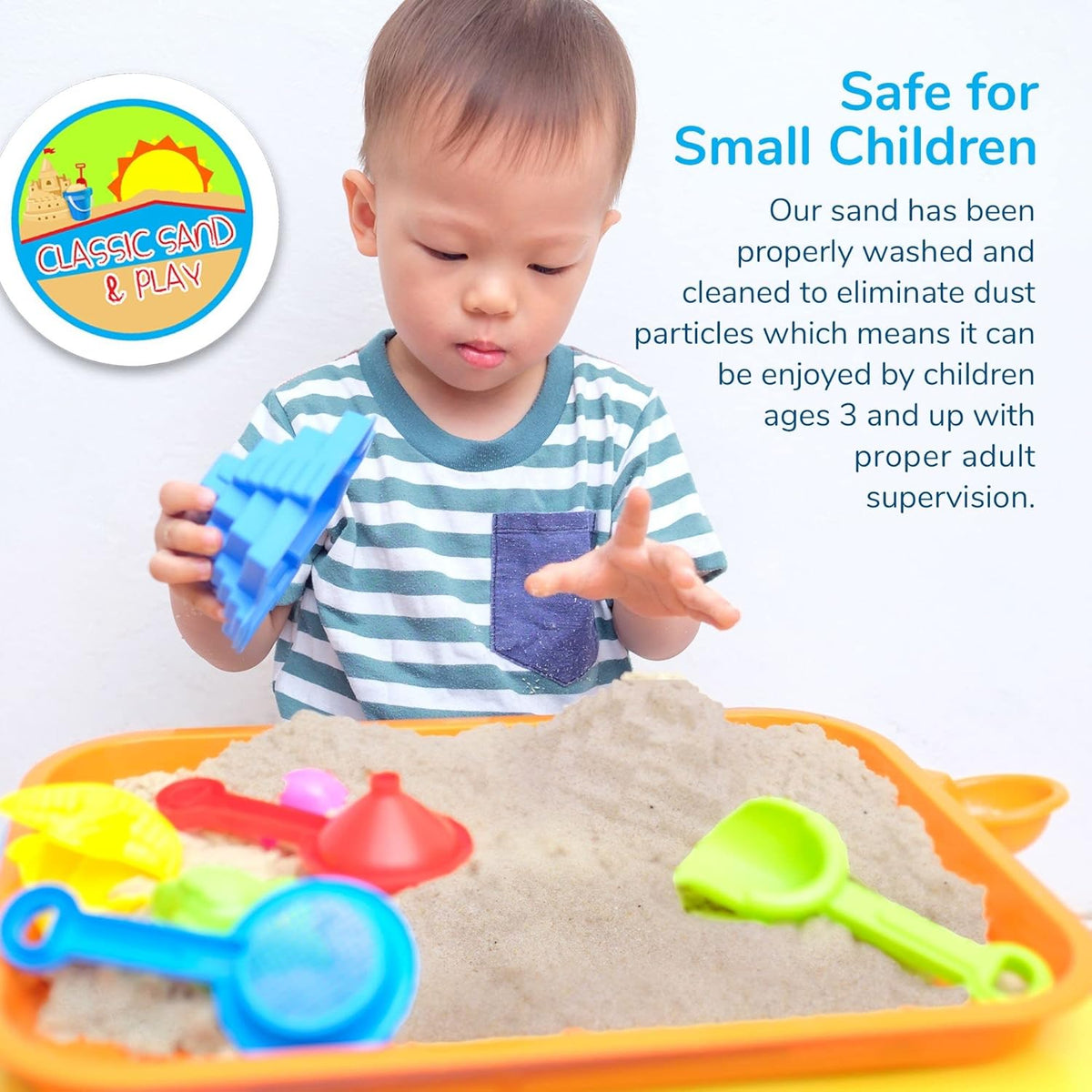 Classic Sand and Play Sand for Sandbox, Table, Therapy, and Outdoor Use, 20 lb. Bag, Natural