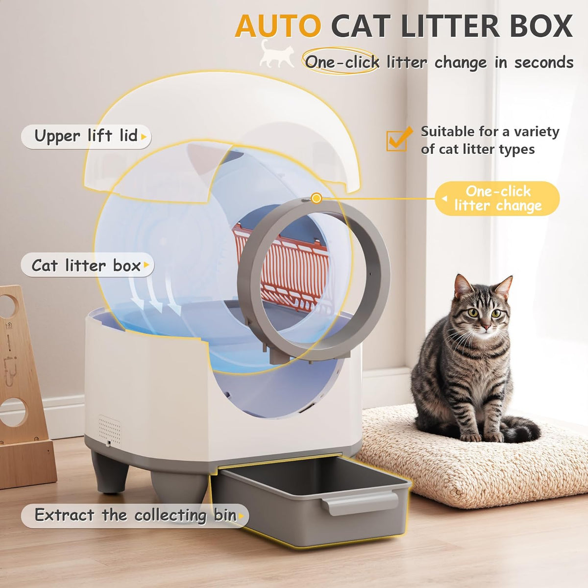 WARCAT Self Cleaning Litter Box Automatic, 90 L Automatic Cat Litter Box for Multiple Cats