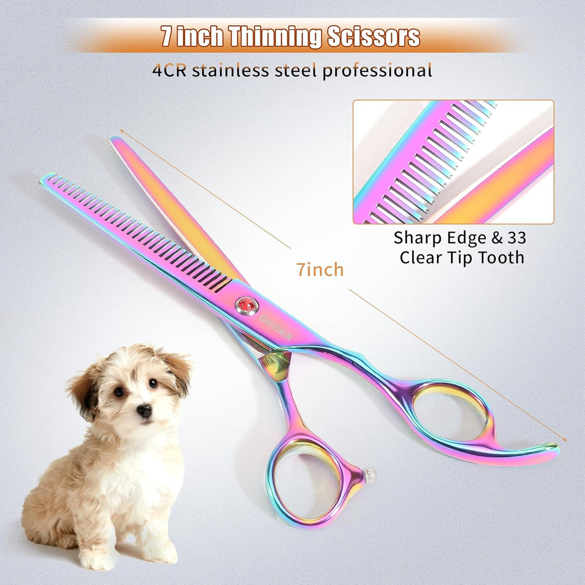 7.0in Titanium Professional Pet Grooming Scissors Set, GEMEK 6 in 1 Straight & Thinning & Upwards