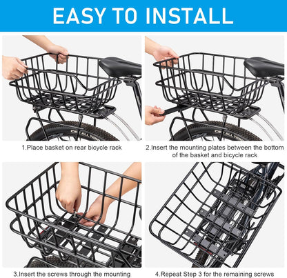 CXWXC Rear Bike Basket - Bicycle Rear Basket with Cargo Net and Waterproof Cover - Rear Mount