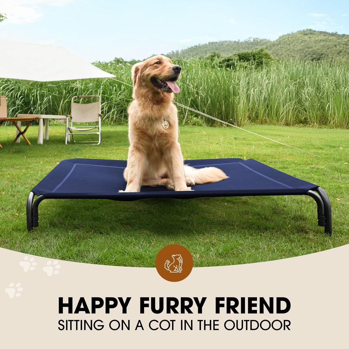 Elevated Dog Bed, Raised Outdoor Dog Bed for Large Sized Dogs, Portable Cooling Pet Cot with