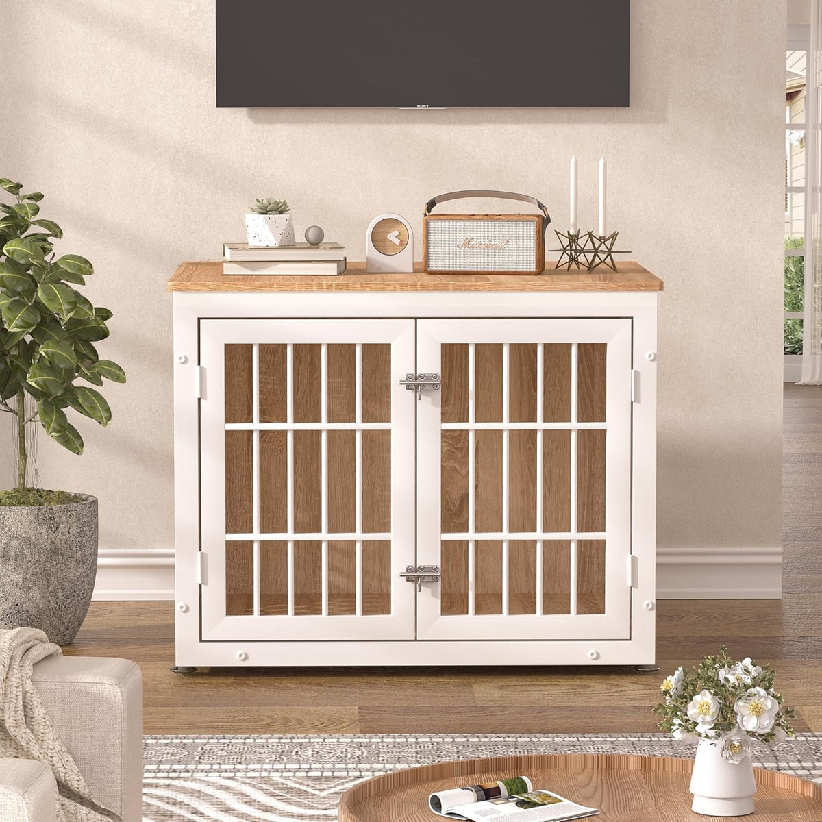 32" Heavy Duty Dog Crate Furniture for Small and Medium Dogs, Metal Kennel for High Anxiety Dogs