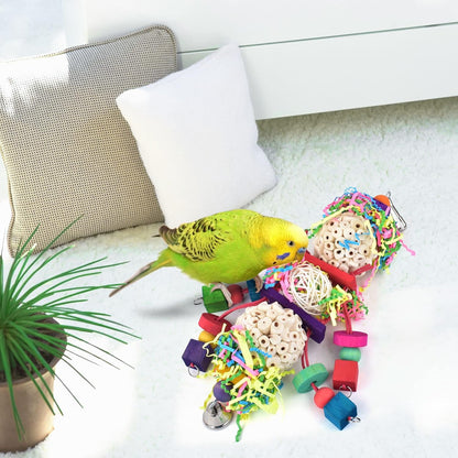 Bissap Conure Toys, Bird Parrot Foraging Shredder Hanging Toys Sola Balls Sepak Takraw with Bell