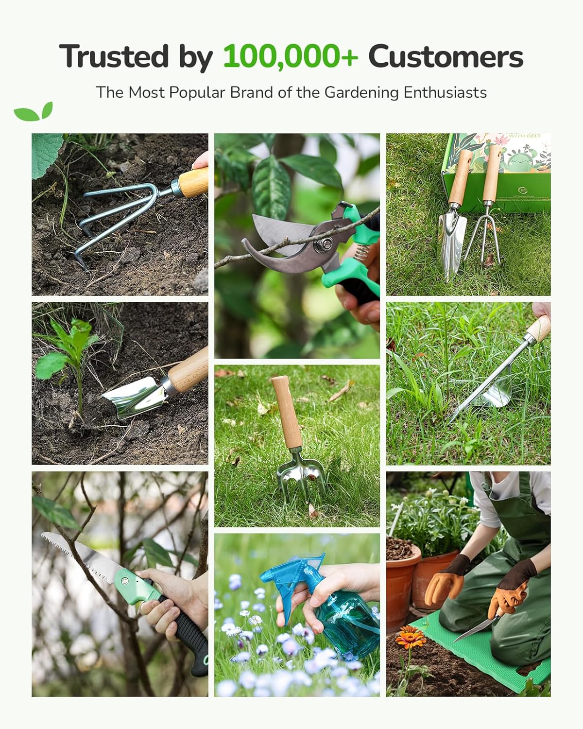 All-in-One Garden Tool Set, 11-Piece Heavy Duty Gardening Tools with Ergonomic Canvas Shoulder