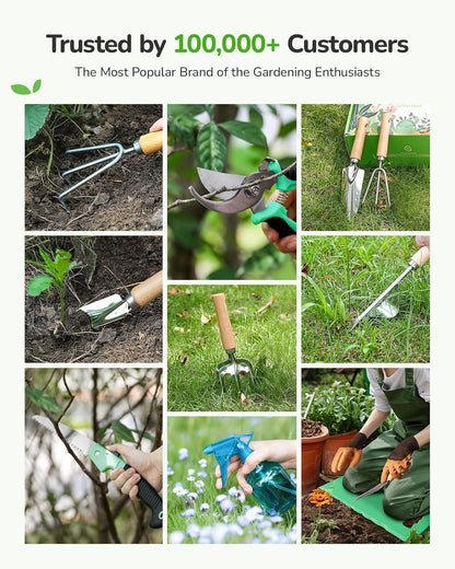 All-in-One Garden Tool Set, 11-Piece Heavy Duty Gardening Tools with Ergonomic Canvas Shoulder