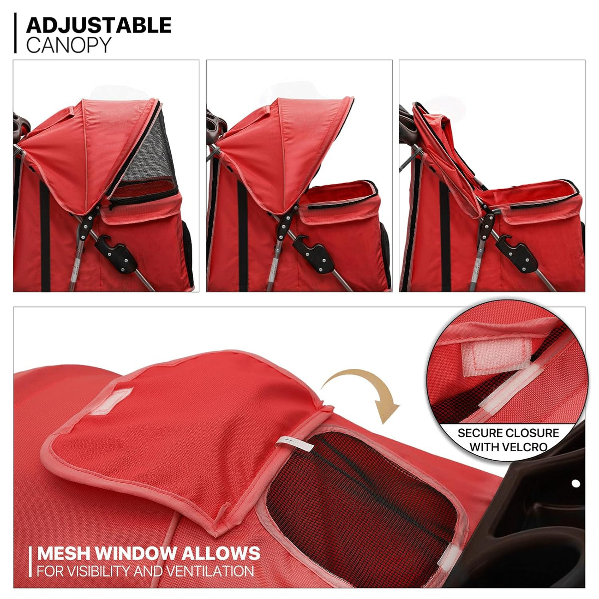 MoNiBloom 3 Wheels Pet Stroller, Foldable Puppy Cage Jogger Stroller with Weather Cover for