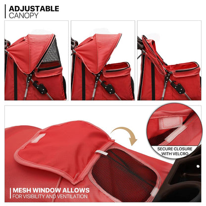MoNiBloom 3 Wheels Pet Stroller, Foldable Puppy Cage Jogger Stroller with Weather Cover for