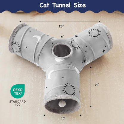 Tempcore Pet Cat Tunnel Tube Cat Toys 3 Way Collapsible, Cat Tunnels for Indoor Cats Fleece-Lined