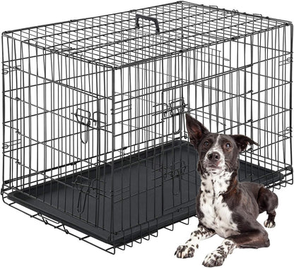 FDW Dog Crate for Large Dogs 42 Inch Folding Metal WirePet Cage Double Door W/Divider Panel Indoor