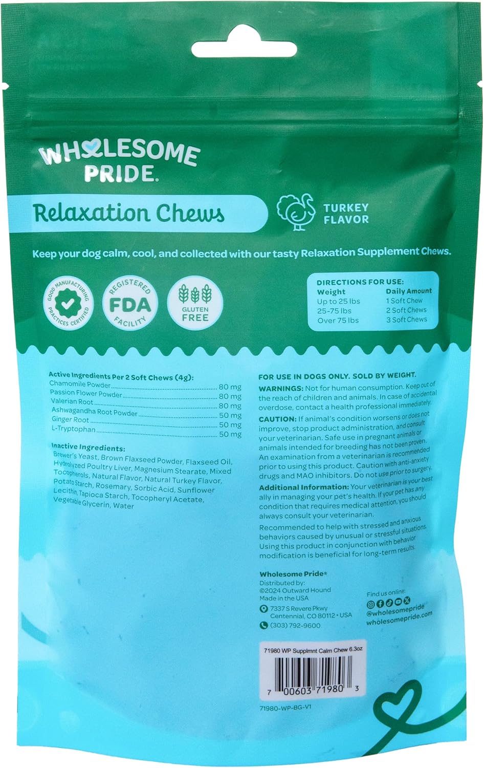 Wholesome Pride Calming Supplement for Dogs - 90 Soft Chews - Natural Anxiety Relief, Separation &