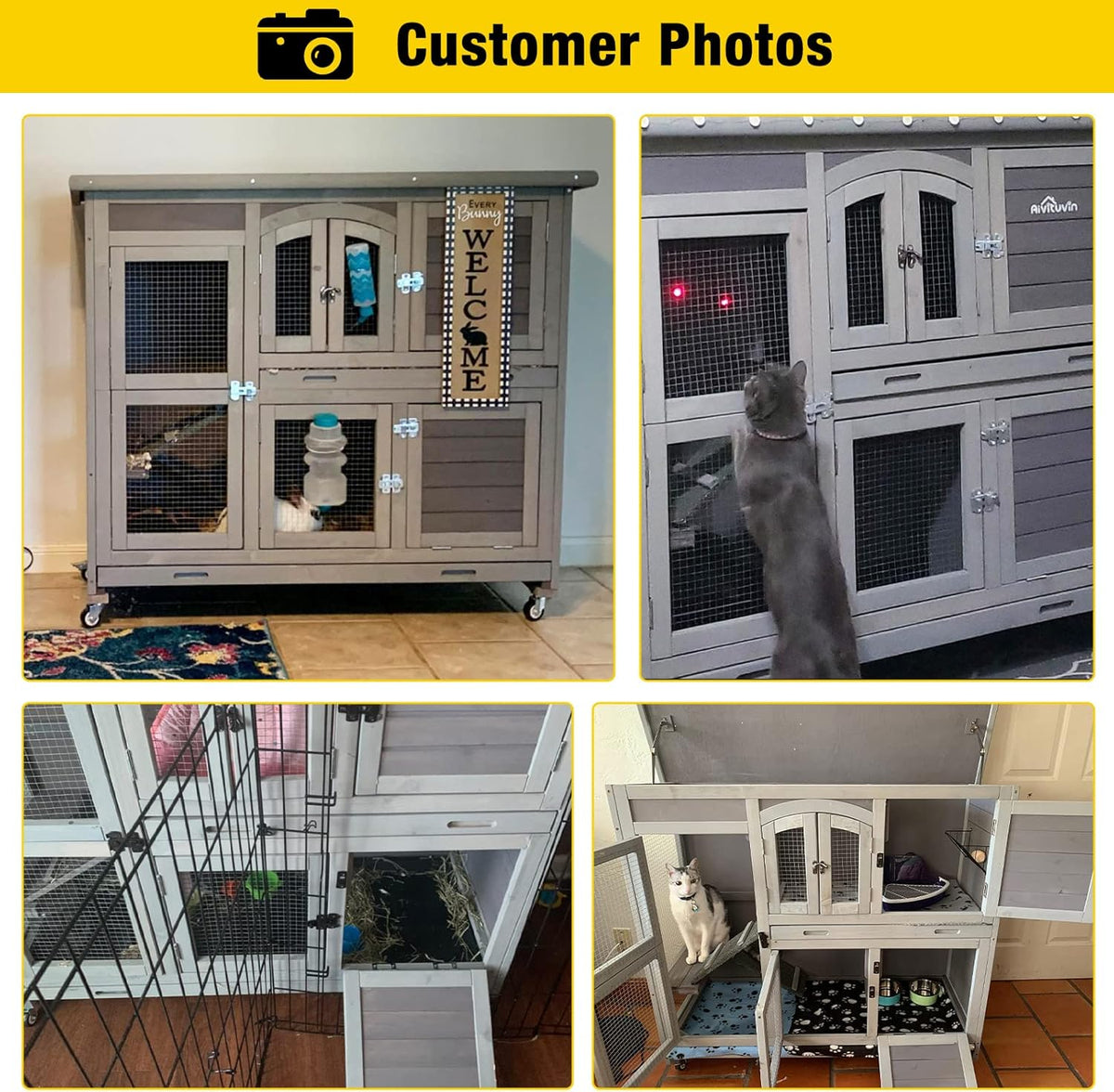 Aivituvin 47" Two Story Rabbit Hutch Bunny Cage with Wheels, Indoor Outdoor Guinea Pig Cage with 2