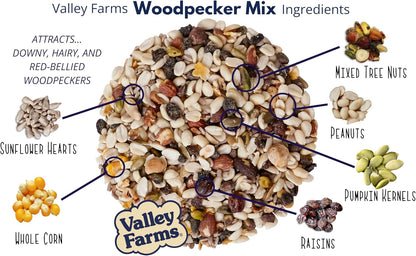 Valley Farms Woodpecker Mix (15 LB) Wild Bird Food for Outdoor Feeders, No Mess Bird Seed