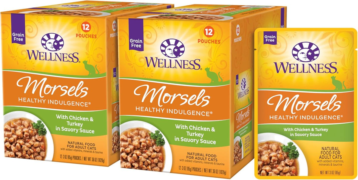 Wellness Healthly Indulgence Morsels Adult Wet Cat Food, Natural, Protein-Rich, Grain Free, 3 Ounce