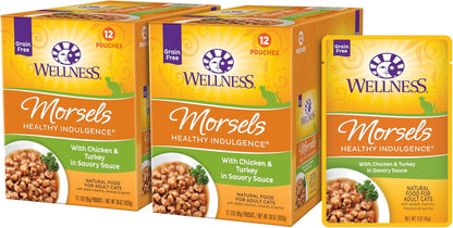 Wellness Healthly Indulgence Morsels Adult Wet Cat Food, Natural, Protein-Rich, Grain Free, 3 Ounce