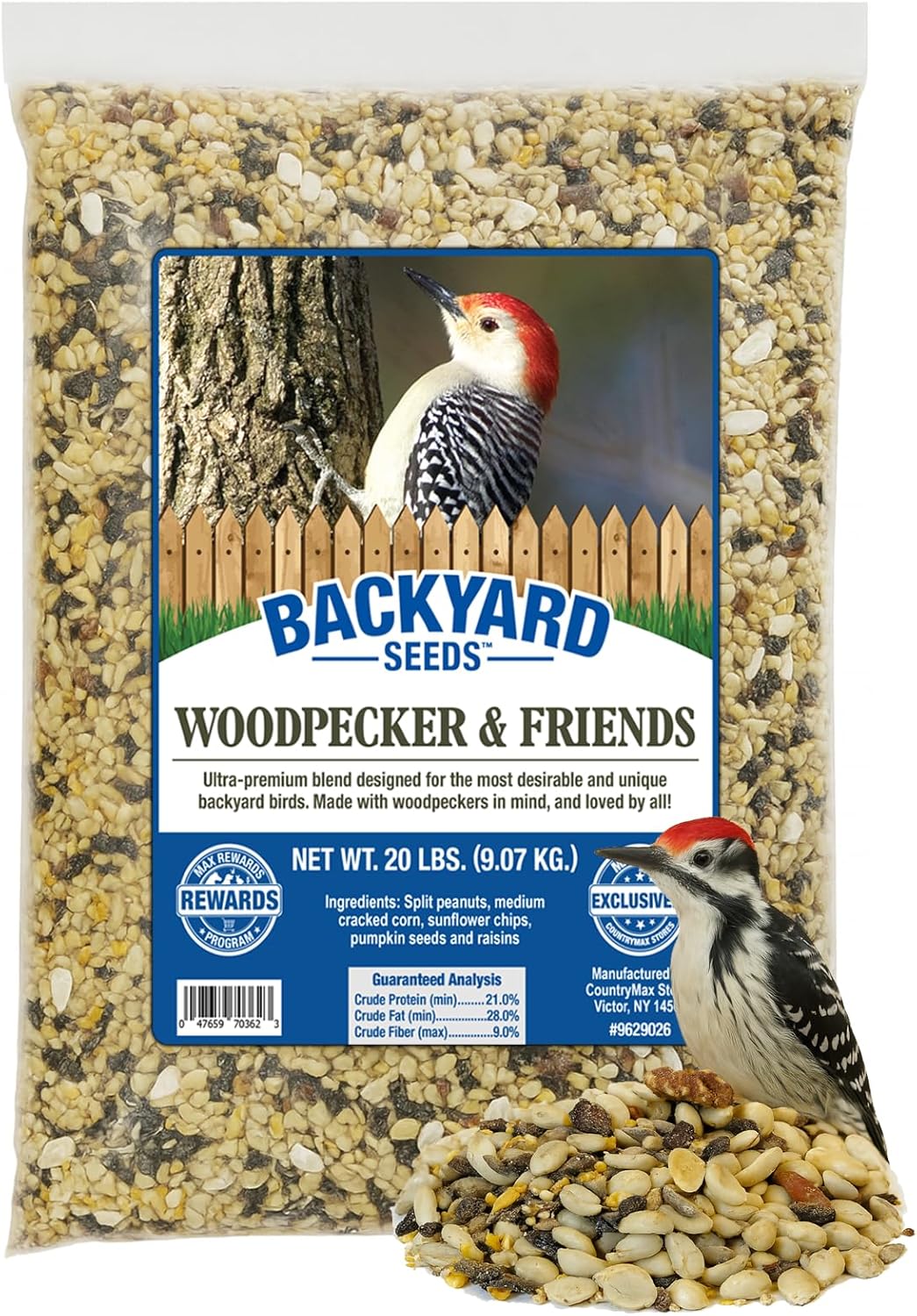 Backyard Seeds Woodpecker No Waste Mix Shelled Peanuts Mixed Bird Seed with Sunflower Chips