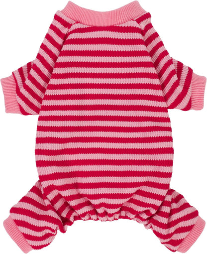 Fitwarm Pink and Red Striped Dog Pajamas, Waffle Dog Clothes for Small Dogs Girl Boy, Puppy Onesie