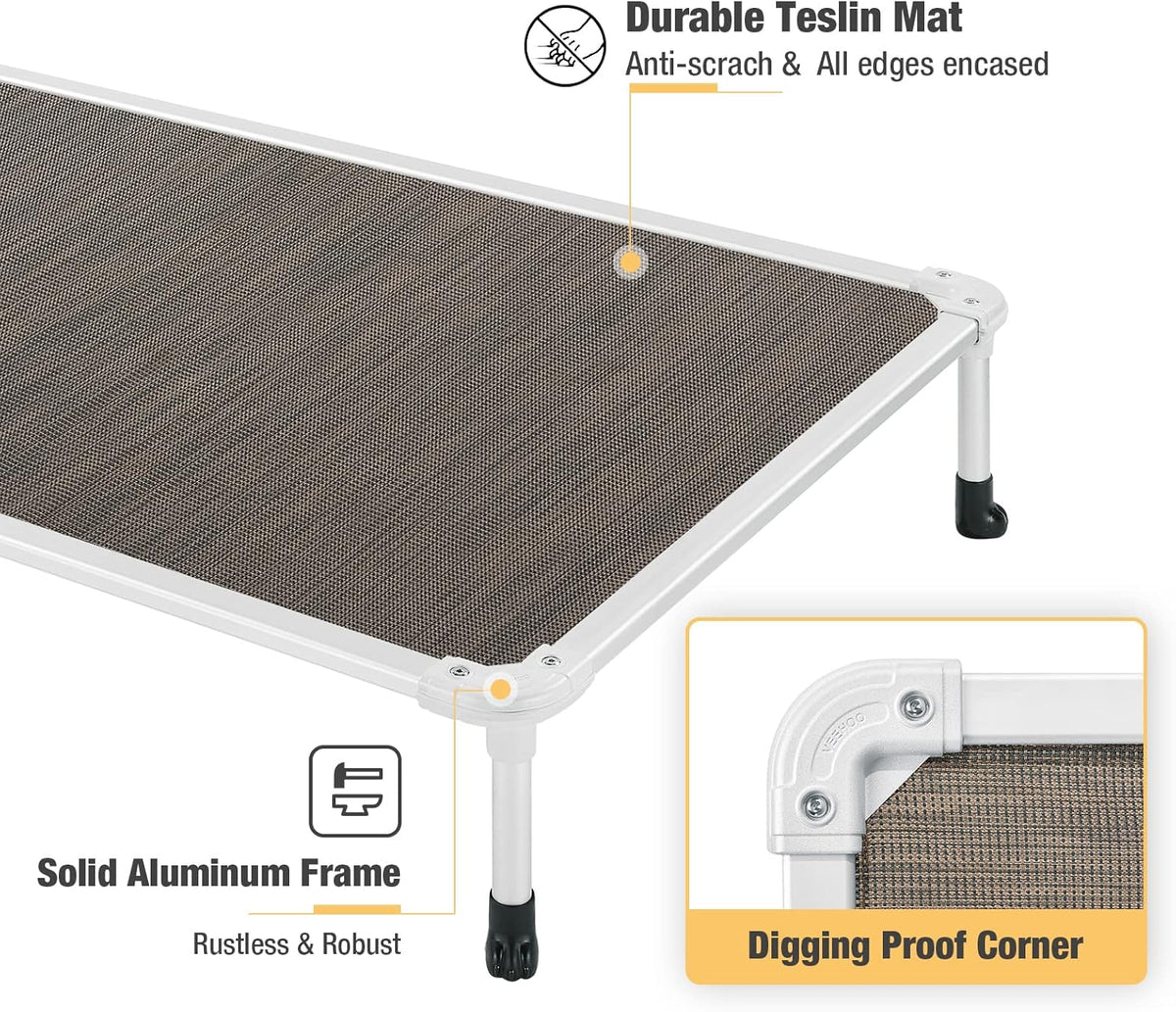 Veehoo Chew Proof Elevated Dog Bed - Cooling Raised Pet Cot - Silver Aluminum Frame and Durable