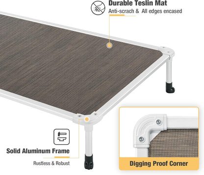 Veehoo Chew Proof Elevated Dog Bed - Cooling Raised Pet Cot - Silver Aluminum Frame and Durable