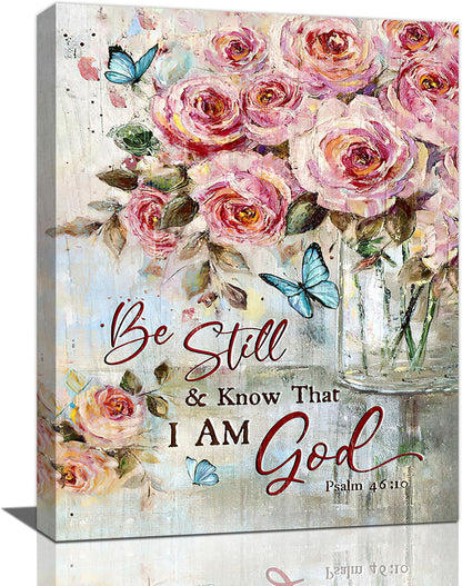Farmhouse Rose Wall Art Christian Scripture Pictures Pink Rose Wall Decor Rustic Floral Butterfly