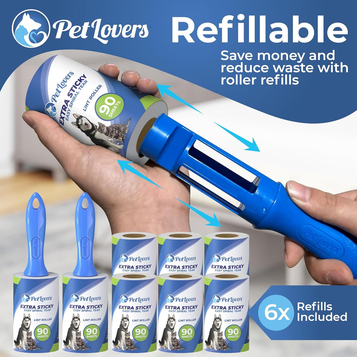 PetLovers Extra Sticky Lint Roller Mega Value Set 720 Sheets for Pet Hair Removal and Clothes, Dog