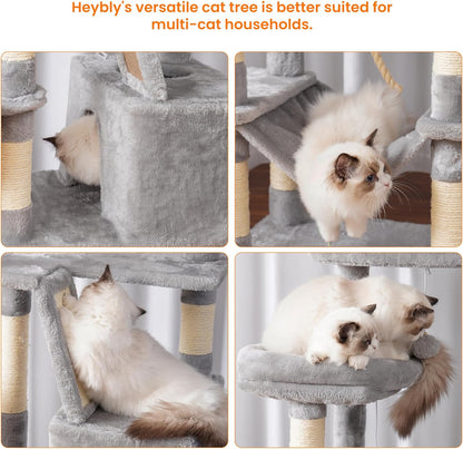 Heybly Cat Tree, 68 inch Multi-Level Cat Tower for Indoor Cats, 2 Widened Plush Perches Cat Condo