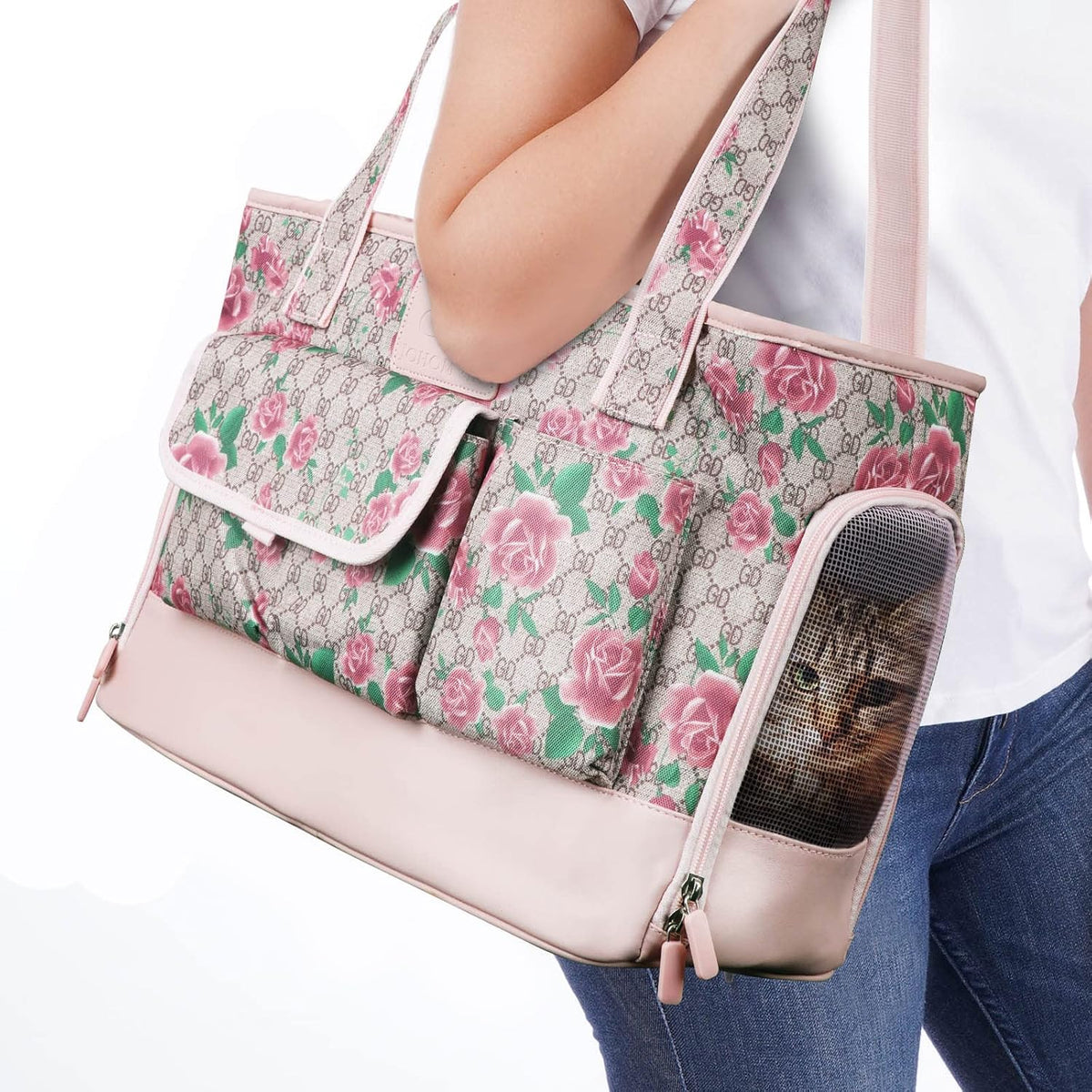 Dog Carrier, Cat Carrier, Pet Carrier, Foldable Waterproof Premium PU Leather Oxford Cloth Dog