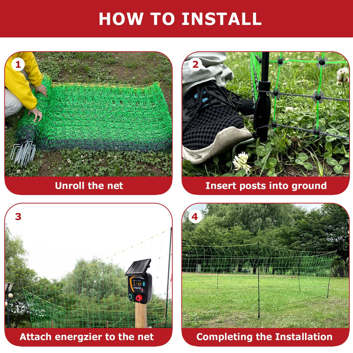 Electric Fence Netting, 164'L x 42.5" H Electric Fence Kit for Livestock, Goat, 14 Posts Double