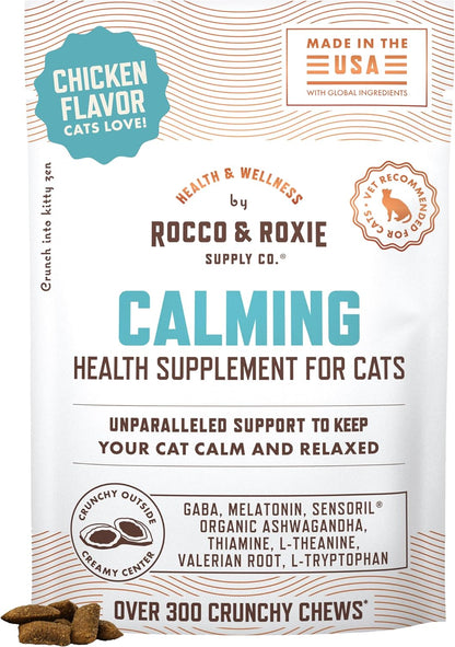 Rocco & Roxie Cat Calming Treats with Melatonin for Cats, Stress and Anxiety Relief, Keep Calm for
