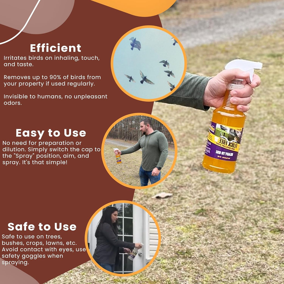 Bird Repellent Spray Bundle, Ready to Use Bird Spray 32oz + Concentrate 4oz Refill