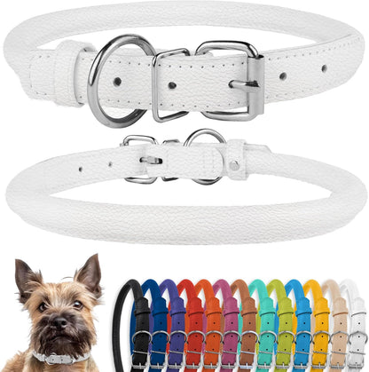 CollarDirect Rolled Leather Dog Collar, Soft Padded Round Puppy Collar, Handmade Genuine Leather