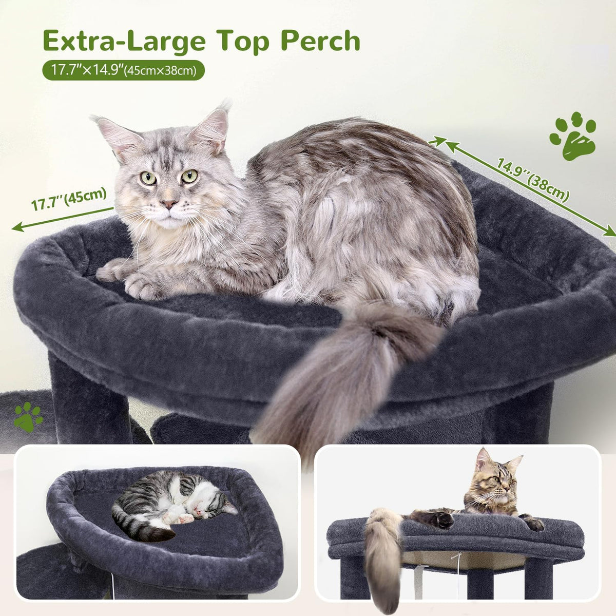 Globlazer Corner Cat Tree for Large Cats, 66inch Tall Curved Series Large Cat Tower for Multiple