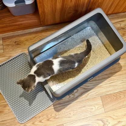 LIHONG Stainless Steel Litter Box with Lid, XL Metal Cat Litter Tray for Indoor Cats, Enclosure Cat