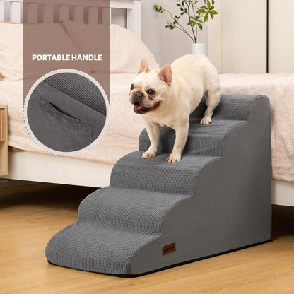 5-Step Dog Stairs and Ramp for High Bed, Non-Slip Sturdy Pet Steps for Small Dogs and Cats,22.2"