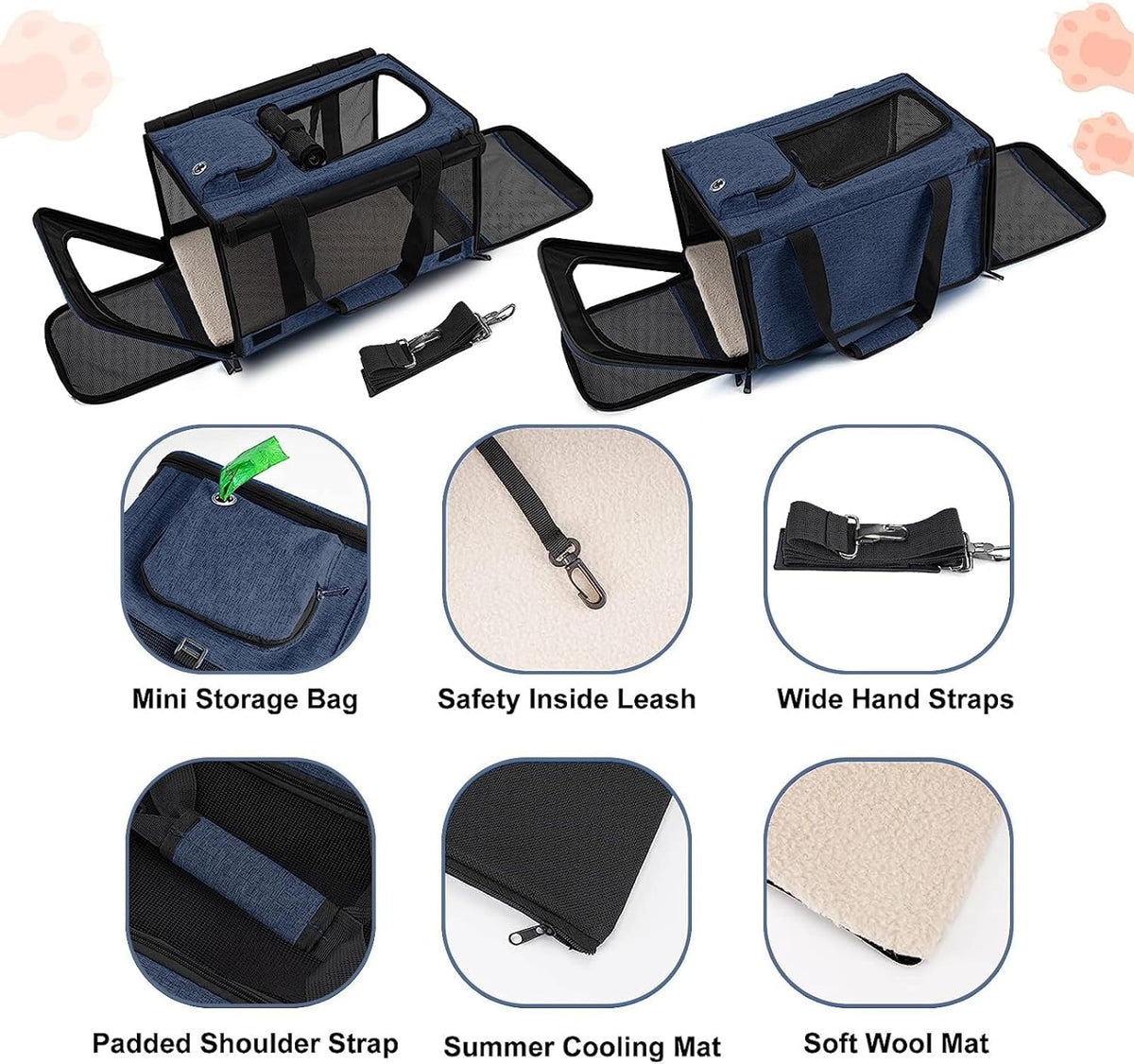 Medium Cat Carrier Large Cat 15 lbs+ Soft Pet Carrier Small Puppy/Ventilated 2 Kittens Car Travel