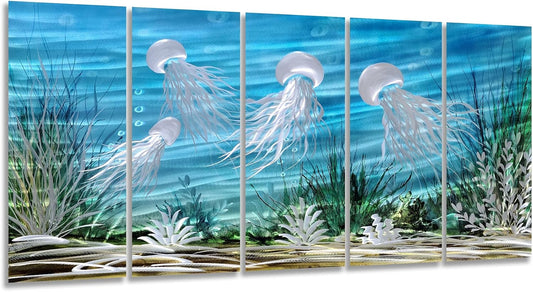 SYGALLERIER Coastal Metal Wall Art Handcrafted 3D Jelly Fish Aluminum Artwork Modern Sea World