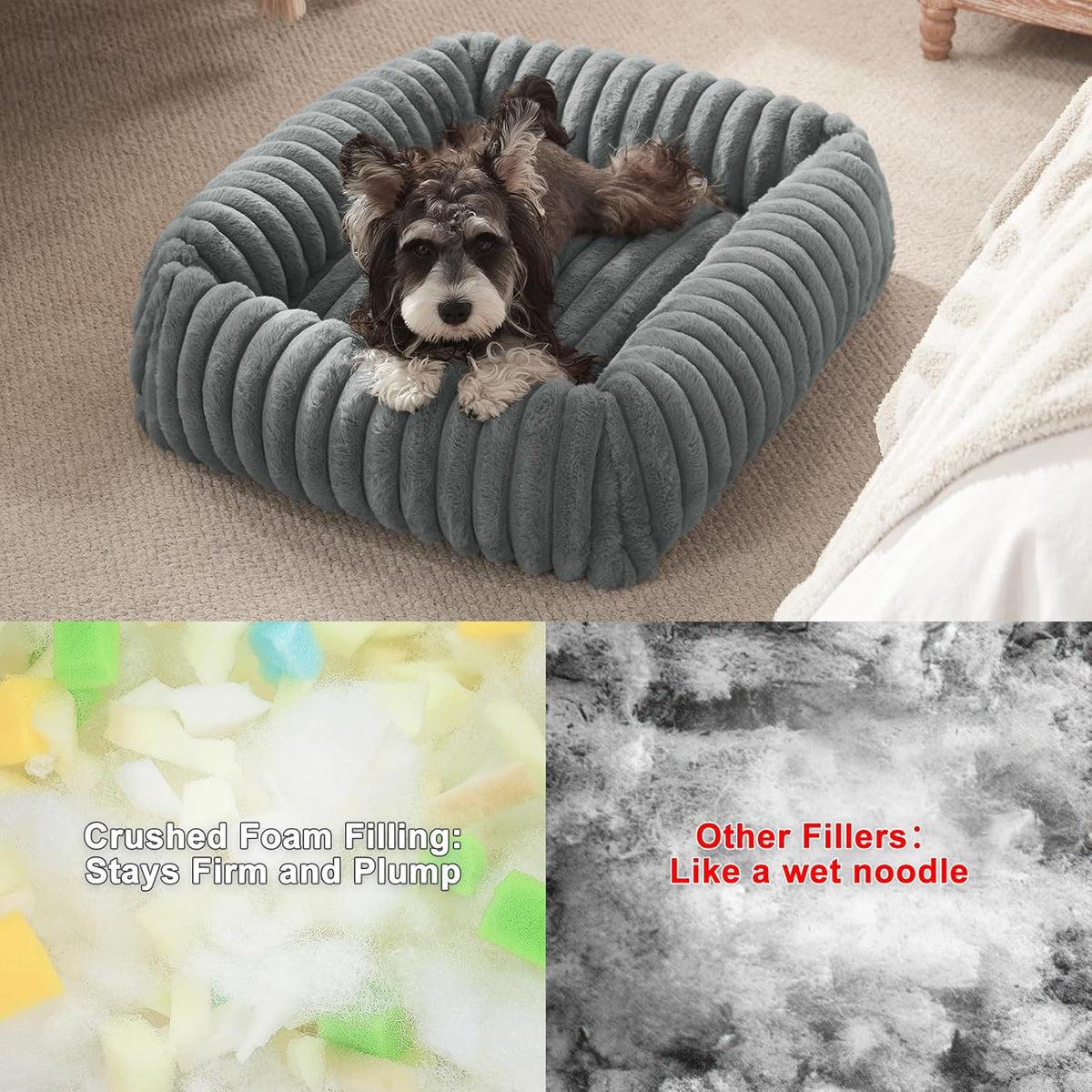 Dog Beds for Small Dogs, Washable Orthopedic Dog Bed with Removable Cover, Rectangle Soft Calming