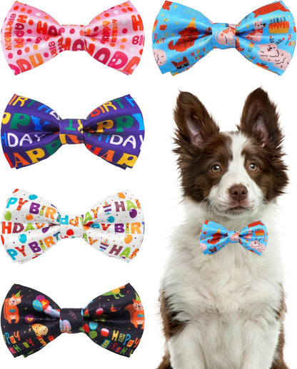 PET SHOW 5 Pack Happy Birthday Big Dog Bow Ties Sliding Collar Attachment Pet Bowties for Medium