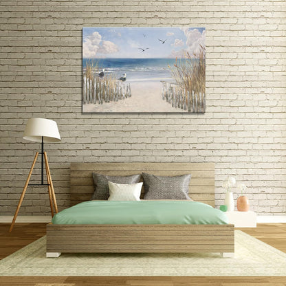 XXMWallArt FC3781 Sandy Beach Wall Art Canvas Print Wall Art Seascape Blue Print Home Decor