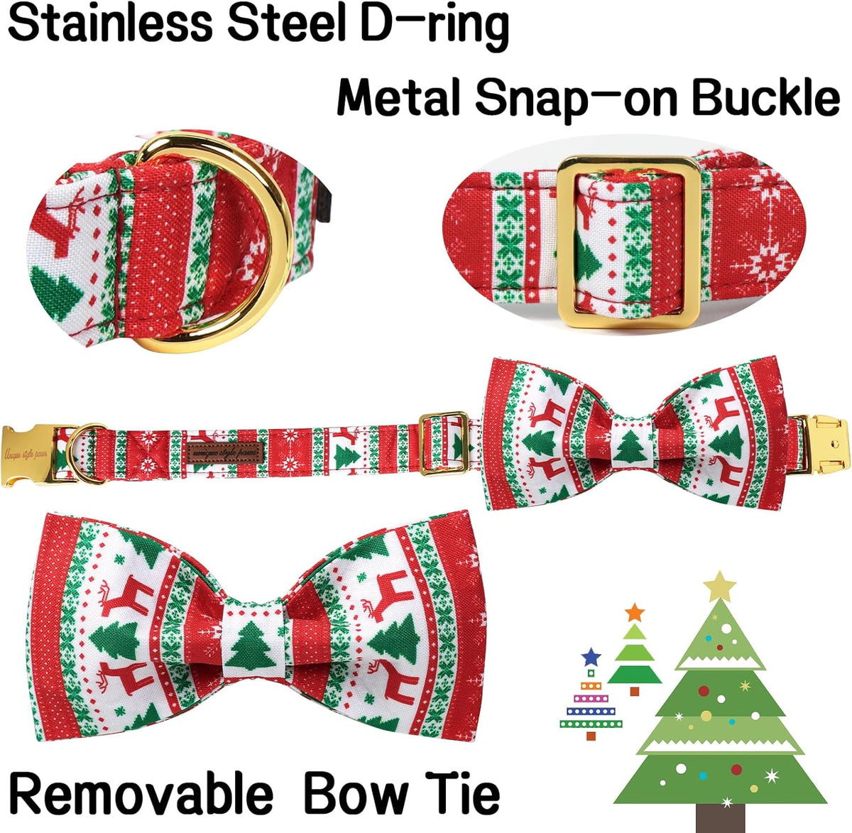 Unique Style Paws Christmas Day Dog Collar with Bow Christmas Tree Cotton Puppy Collars for Small