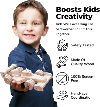 Kraftic Woodworking Building Kit for Kids, with 3 Educational DIY Carpentry Construction Wood Model