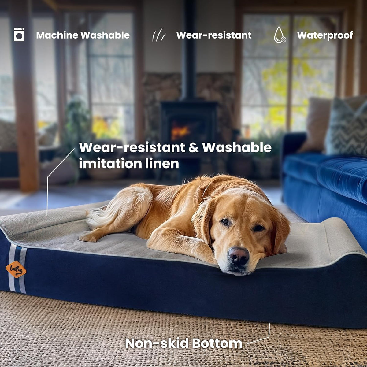 Laifug Orthopedic Memory Foam Extra Large Dog Bed Pillow (50"x36"x10", Gray Blue) Durable