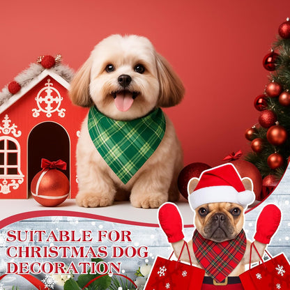 Abbylike 50 Pieces Christmas Plaid Dog Bandanas Bulk Xmas Bandanas for Dogs Triangle Kerchief Bibs