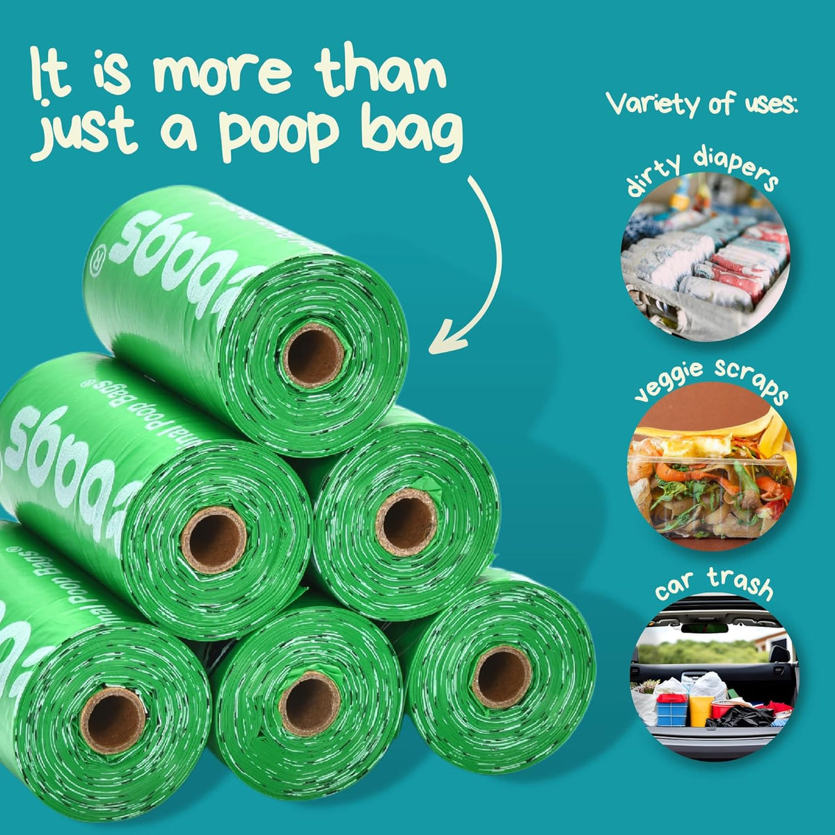 The Original Poop Bags® 38% USDA Biobased Pet Waste Bags, Peanuts Design, Leak-Resistant & Durable