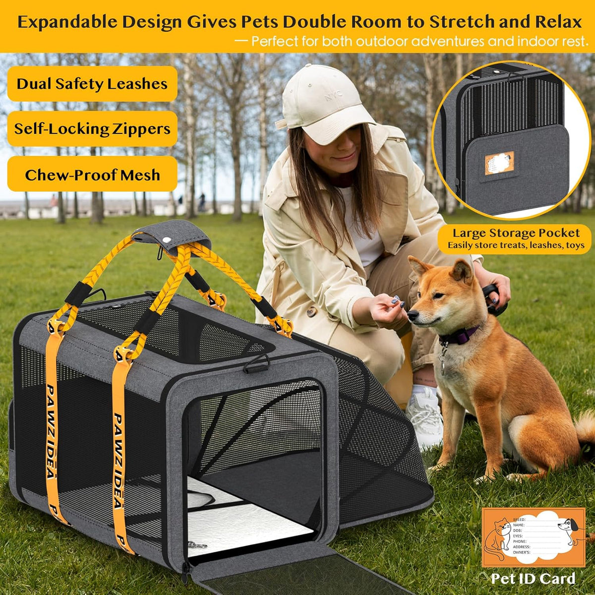 PAWZIDEA Expandable Large Pet Carrier, 24"X16"X16" Top Load Cat Carrier Bag for 2 Cats, Collapsible