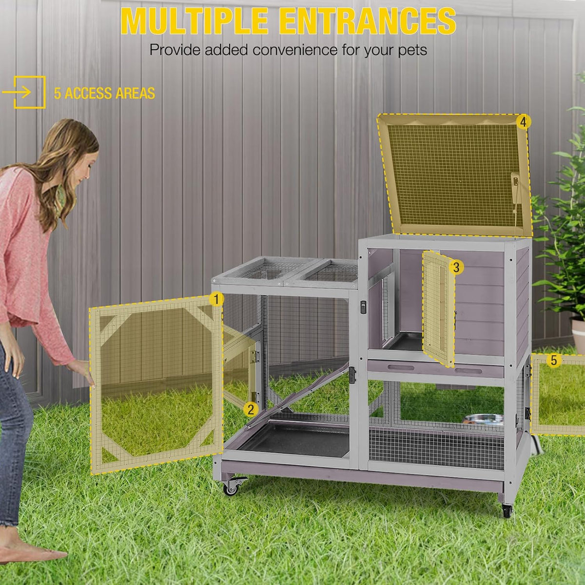 AIVITUVIN 2-Story Rabbit Hutch Indoor for 2-4 Rabbits & Guinea Pigs Wooden Small Animal Cage Guinea