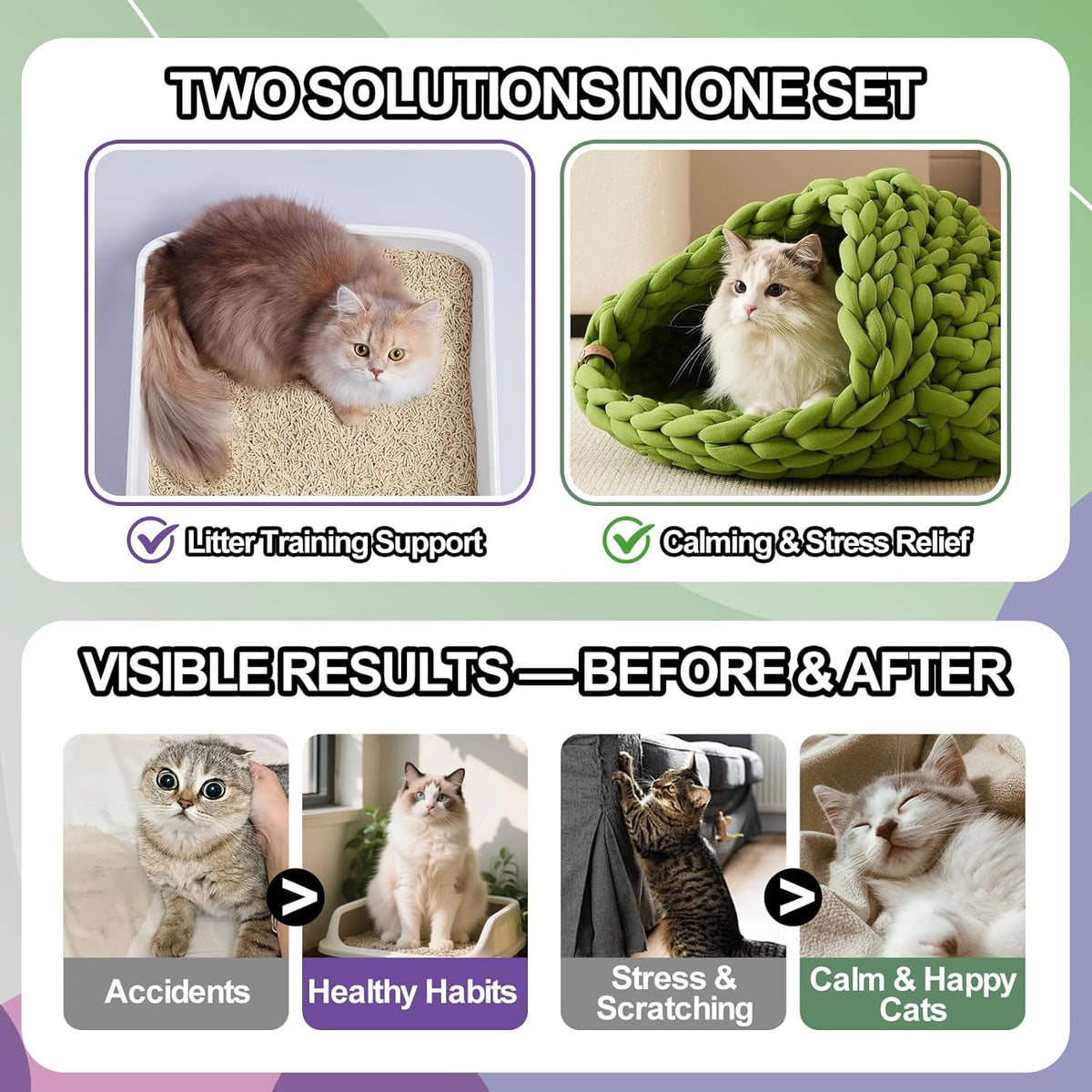 Cat Calming & Litter Training Spray Kit – 2-Pack 150ml Duo – Natural Catnip Calm Spray + Litter Box